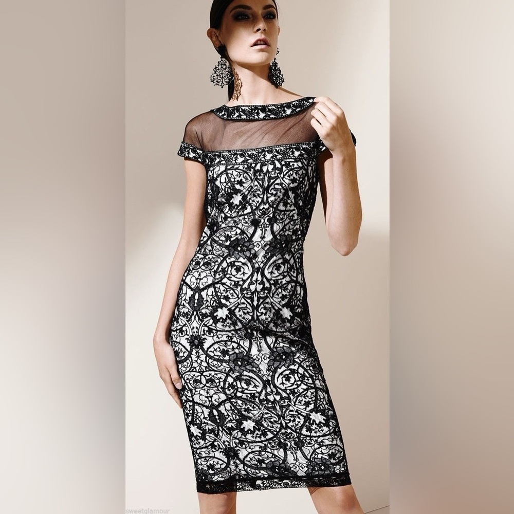 Chic Black and White Lace Midi Dress